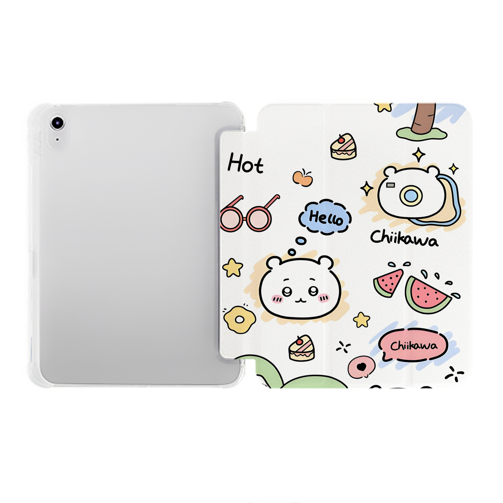 （画像用） ちいかわ Chii-kawa IPad ケース ペン収納付き 三つ折りスタンド PUレザー×シリコン 対応機種9.5/10.5/10.9インチ